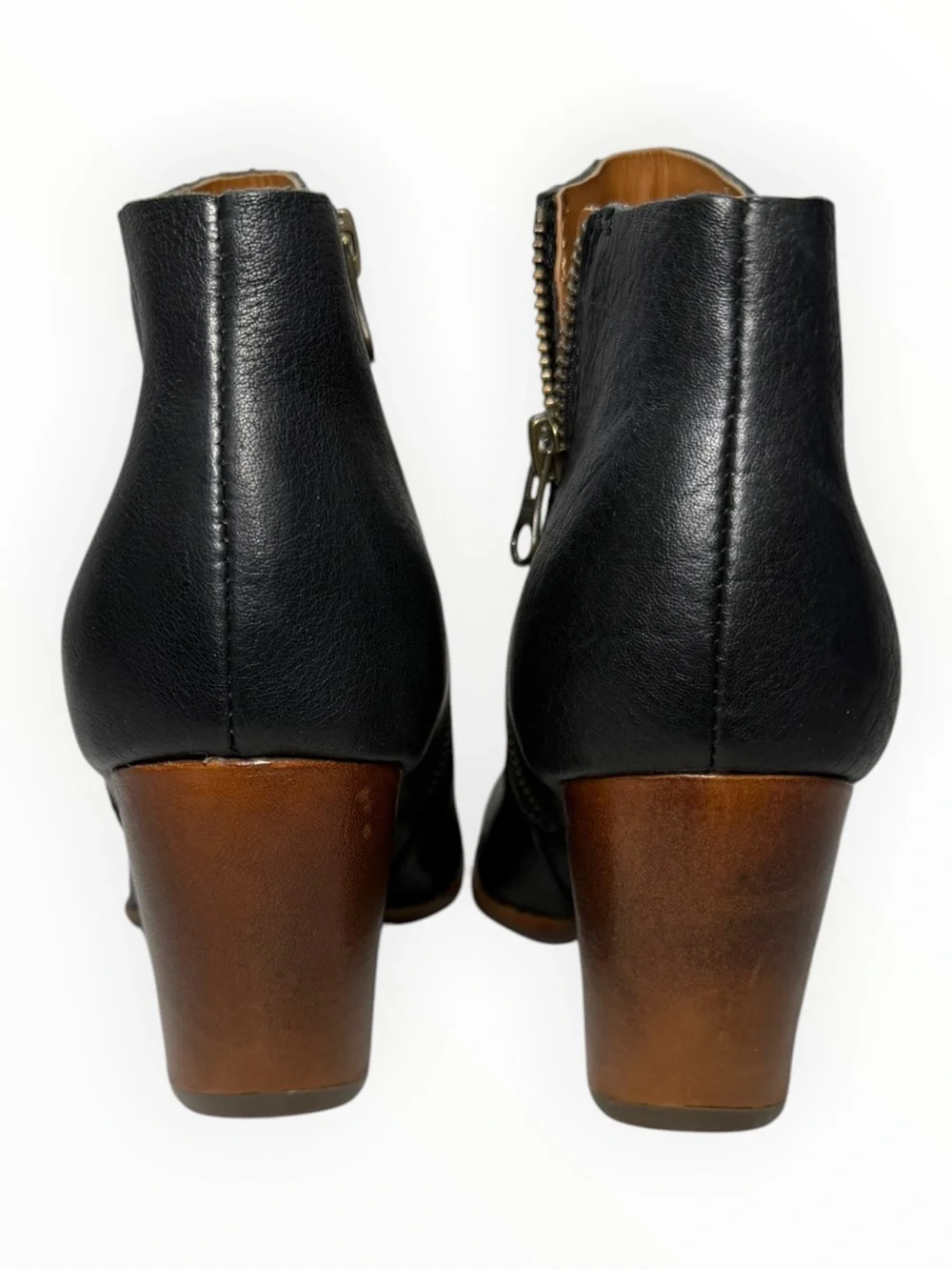 Kork-Ease Black Leather Ankle Booties with Brown Wedge